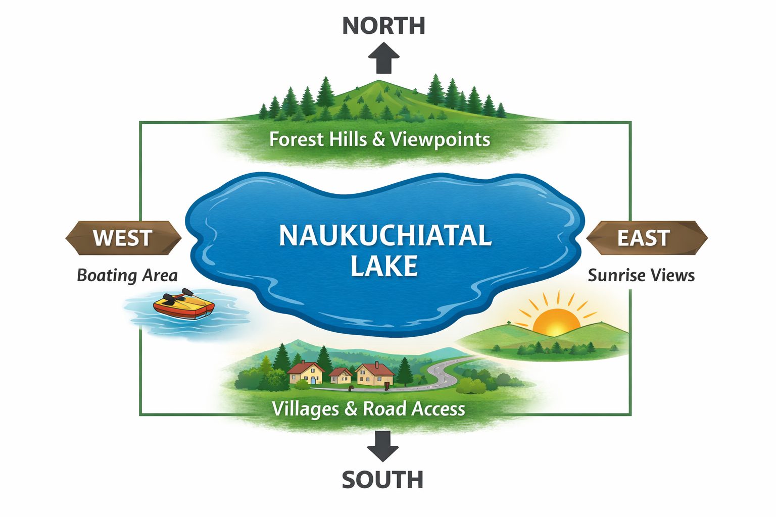 Naukuchiatal Lake Direction Map North South East West